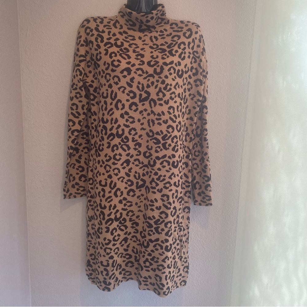 Leopard Print Turtleneck Dress